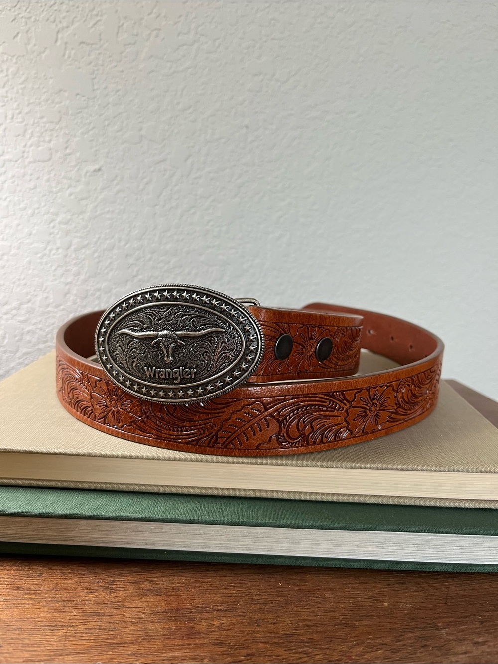 Wrangler youth embossed leather belt